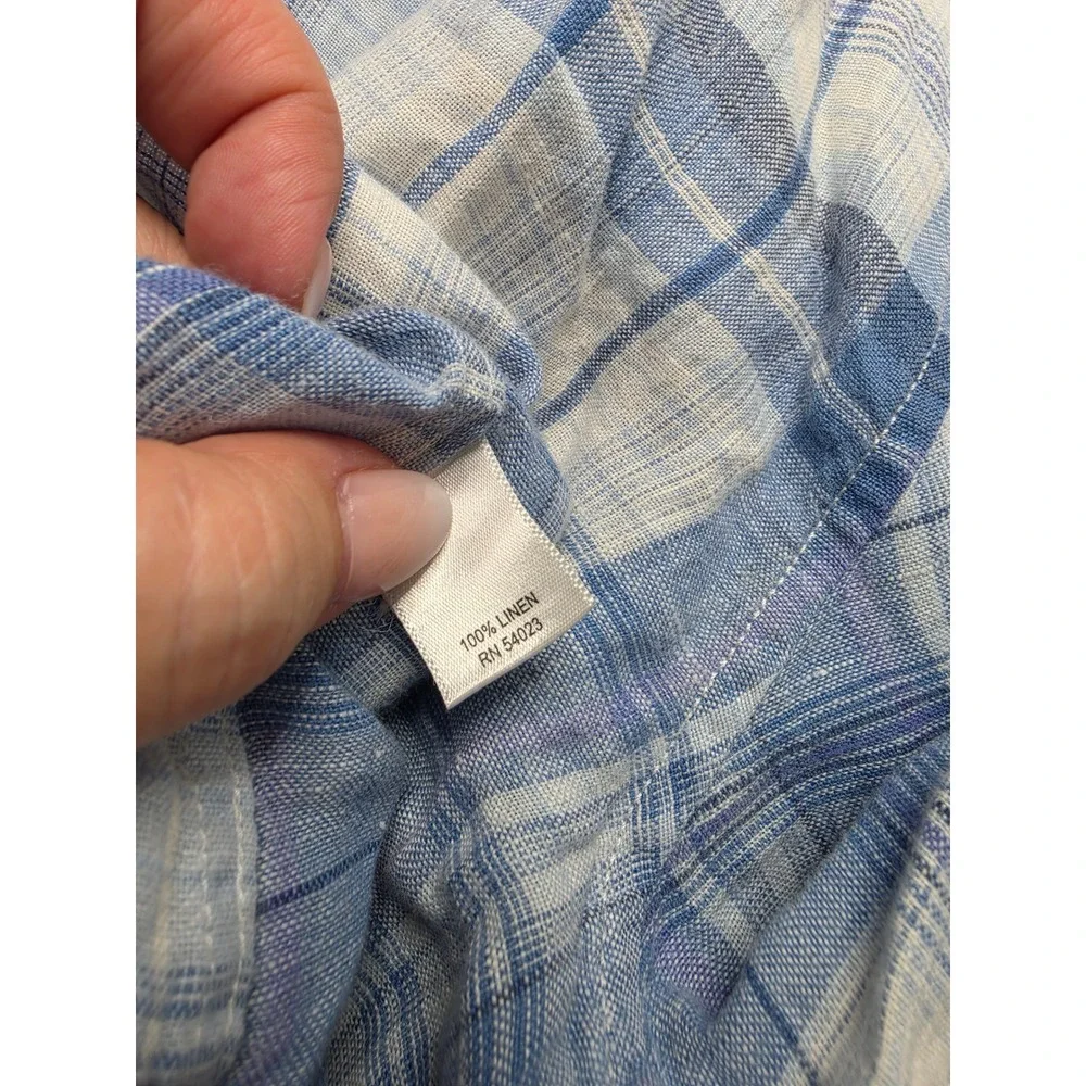Banana Republic Mens Blue Plaid 100% Linen Long Sleeve Button Down Shirt Large